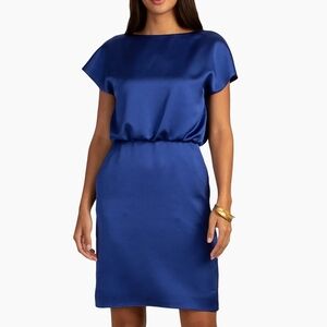 Trina Turk Amuse Blue Satin Short Sleeve Dress Size 8  Like New